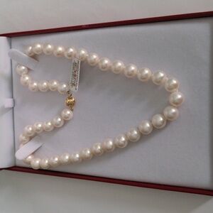 NWT Macy's 14 K Solid Gold Pearl Necklace,  9-10 Millimeter, White, Round Luxury